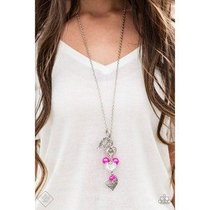 Silver Heart Pink Pearl Pendant Necklace